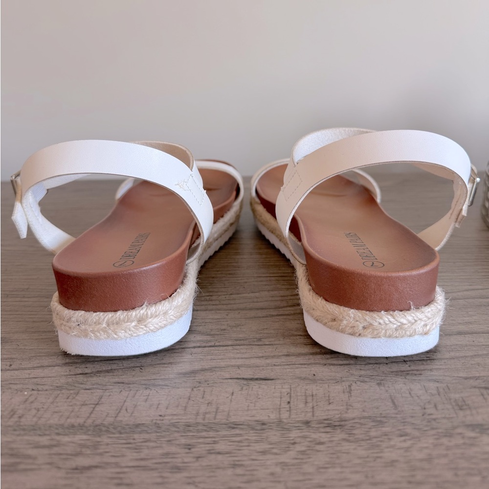 White Leather Platform Espadrille Sandals EUC Tan Ankle Strap Wedge Strappy - Picture 7 of 10